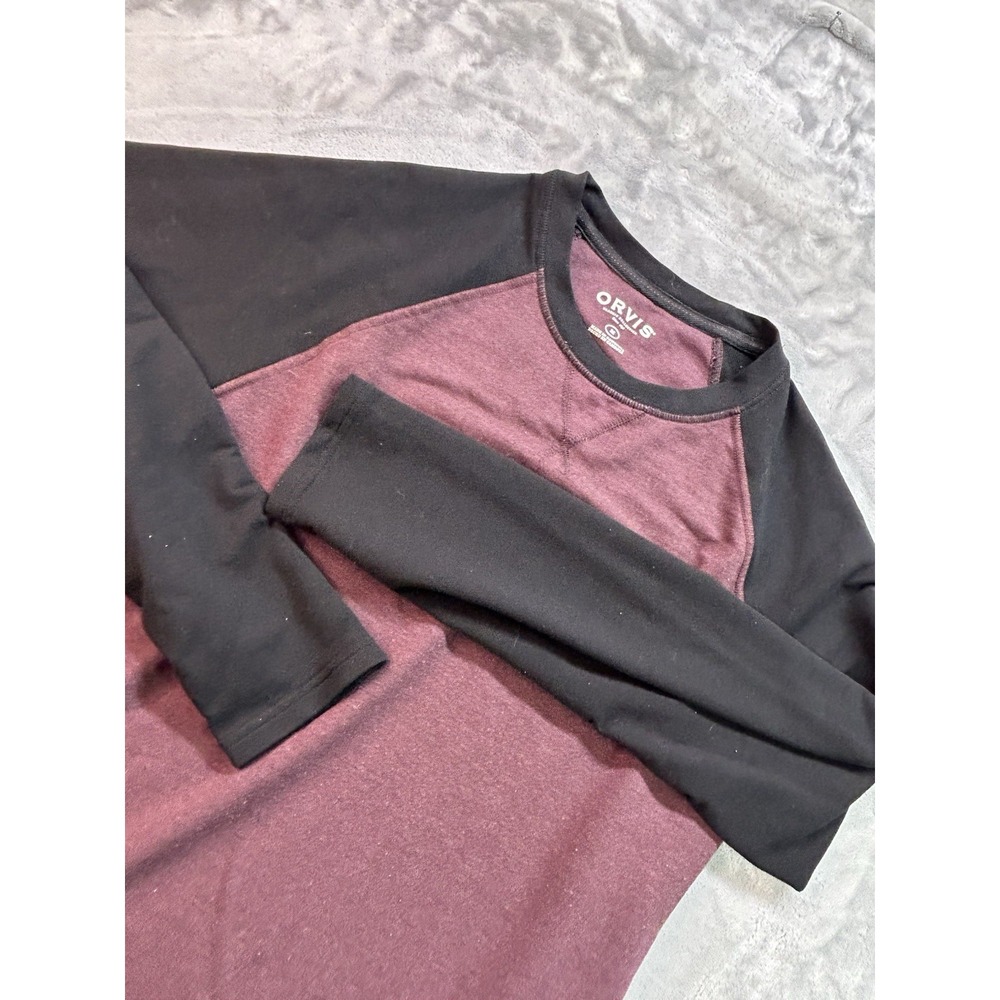 Orvis Men Medium Long Sleeve Shirt X Front Fleece Inside Maroon Black Guys Sport